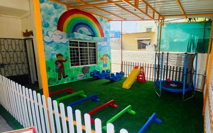 Outdoor play area of a small-town preschool