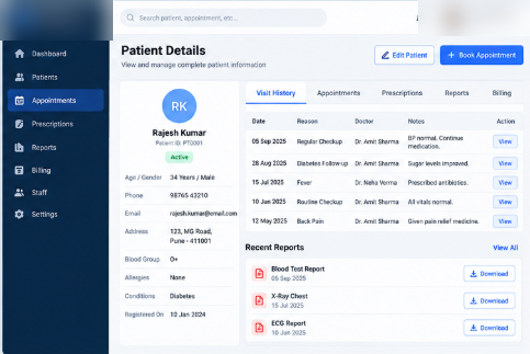 Clinic management system built with AI tools — patient records dashboard